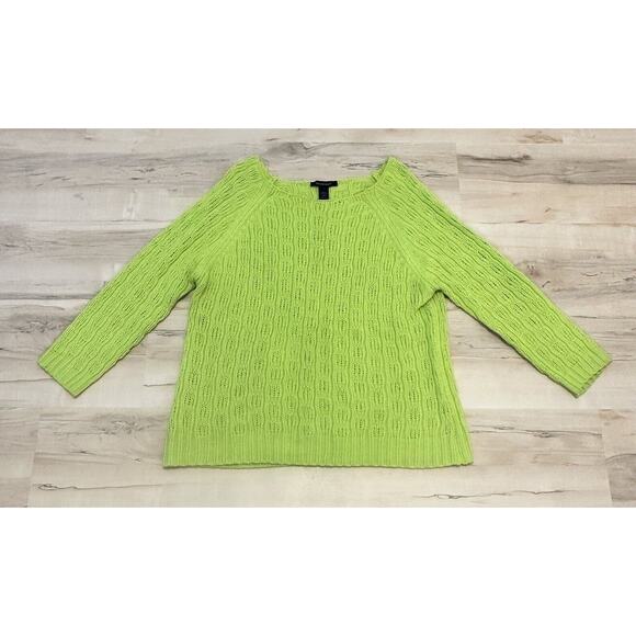 Ashley Stewart Women 22 24 Sweater Knit Wide Neck Line Long Sleeve Lime Green - Picture 1 of 5